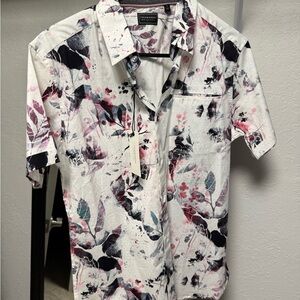 NWT 7 Diamonds Men's Floral Print Shirt - White and Black